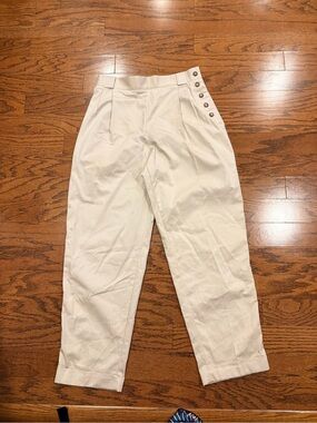 Vintage L.L. Bean Sailor Khakis Pants Cream Ivory High Waisted Pleated Trousers